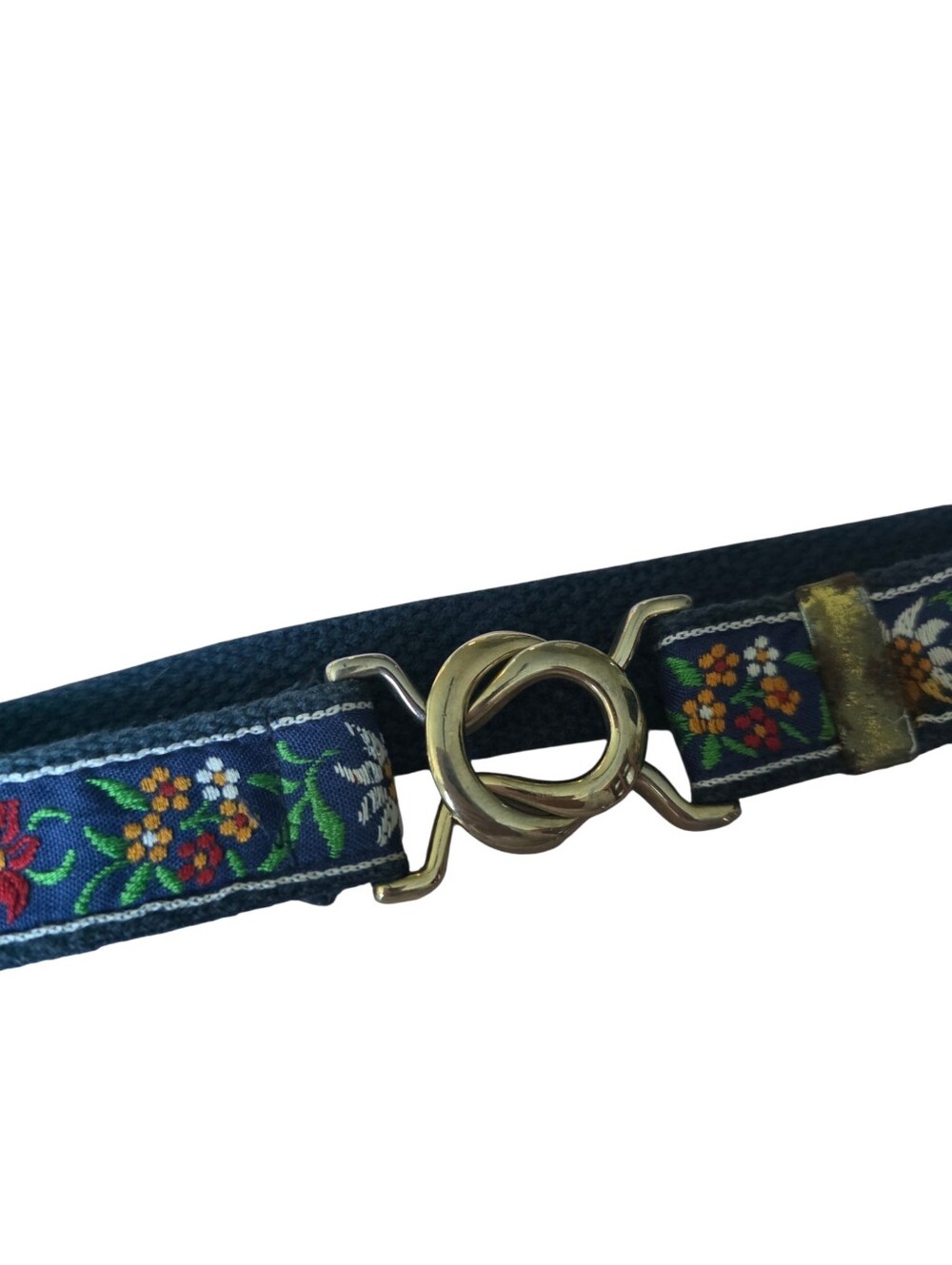 Navy Floral Embroidered Belt with Gold-Tone Buckle
